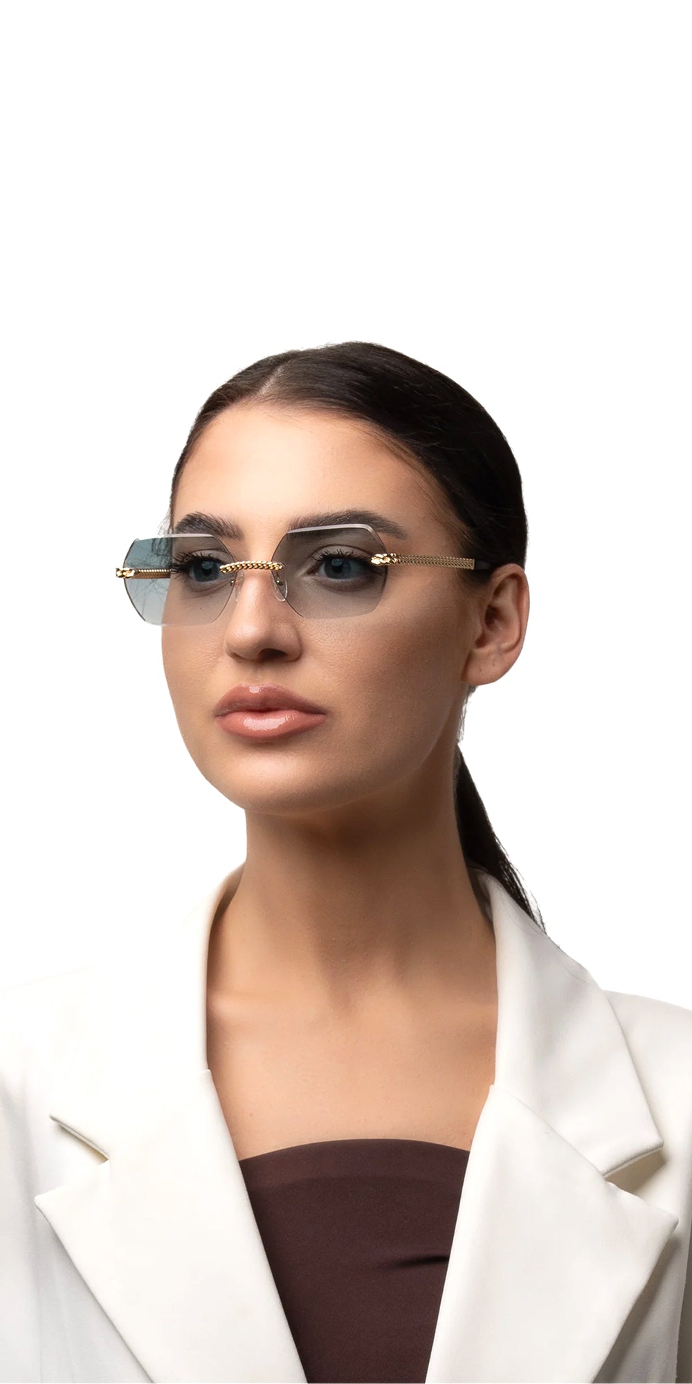 Megane Rimless Hexagonal Sunglasses