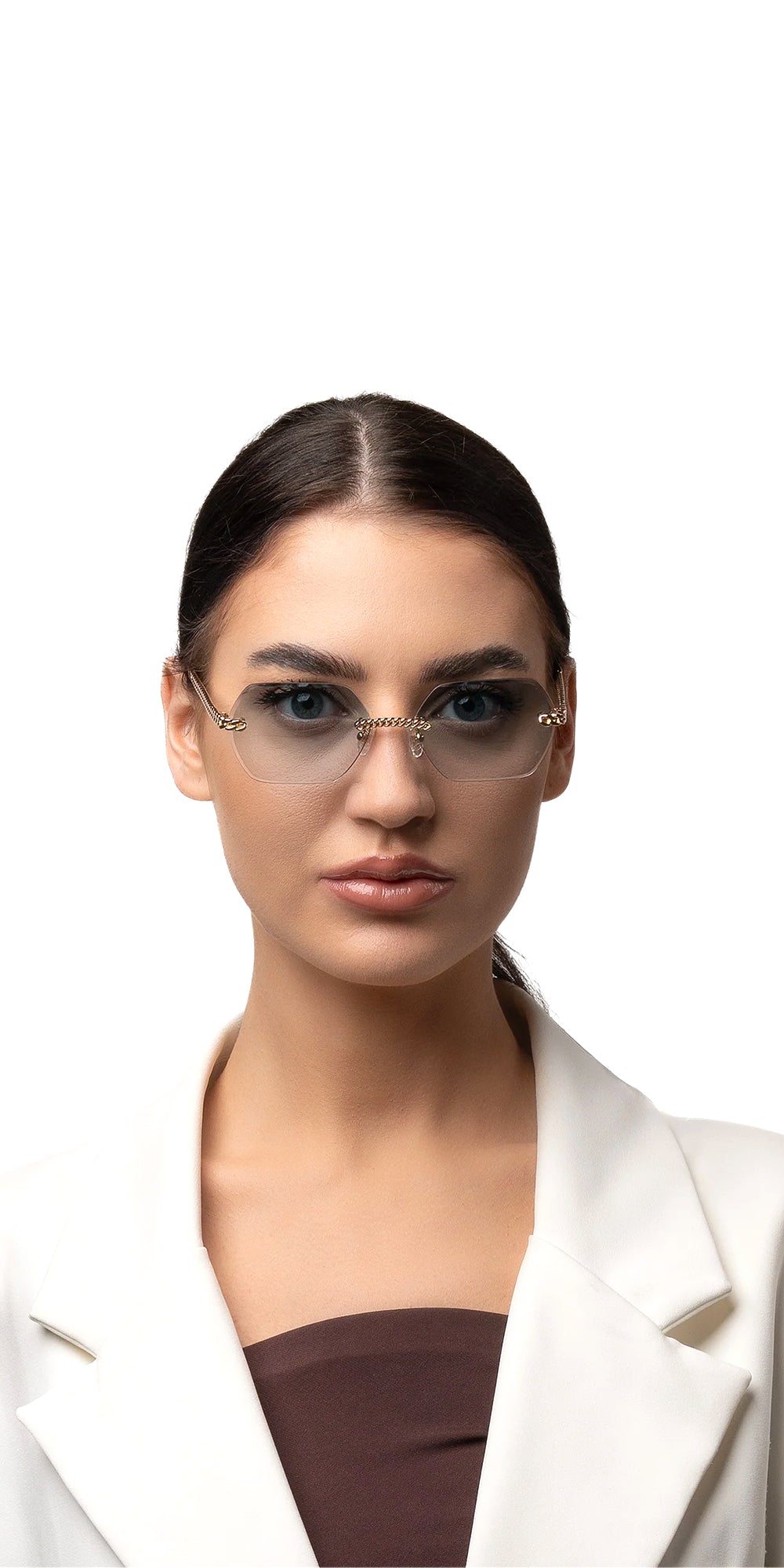 Megane Rimless Hexagonal Sunglasses