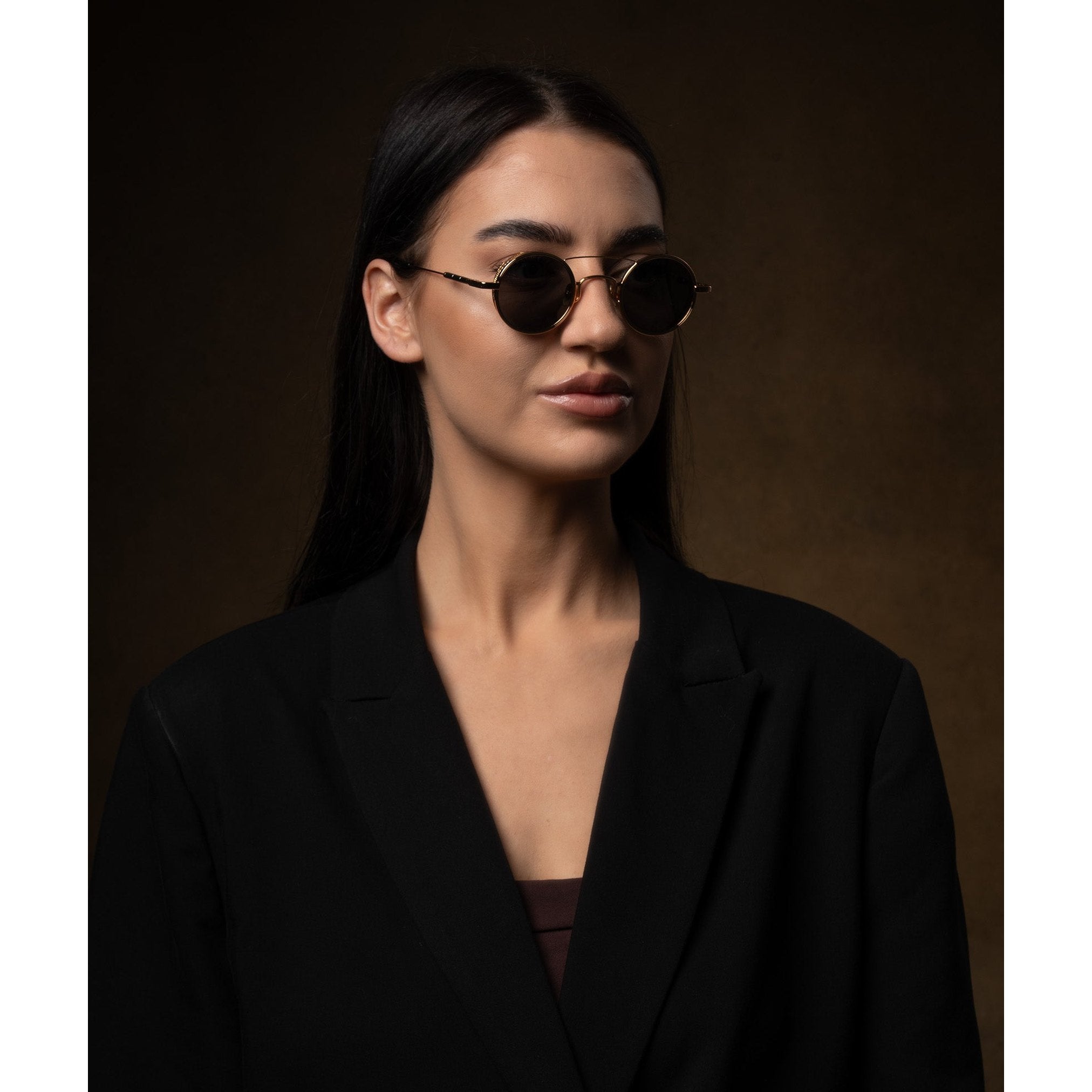 نظارات شمسية مونارك دائرية مطلية بالذهب