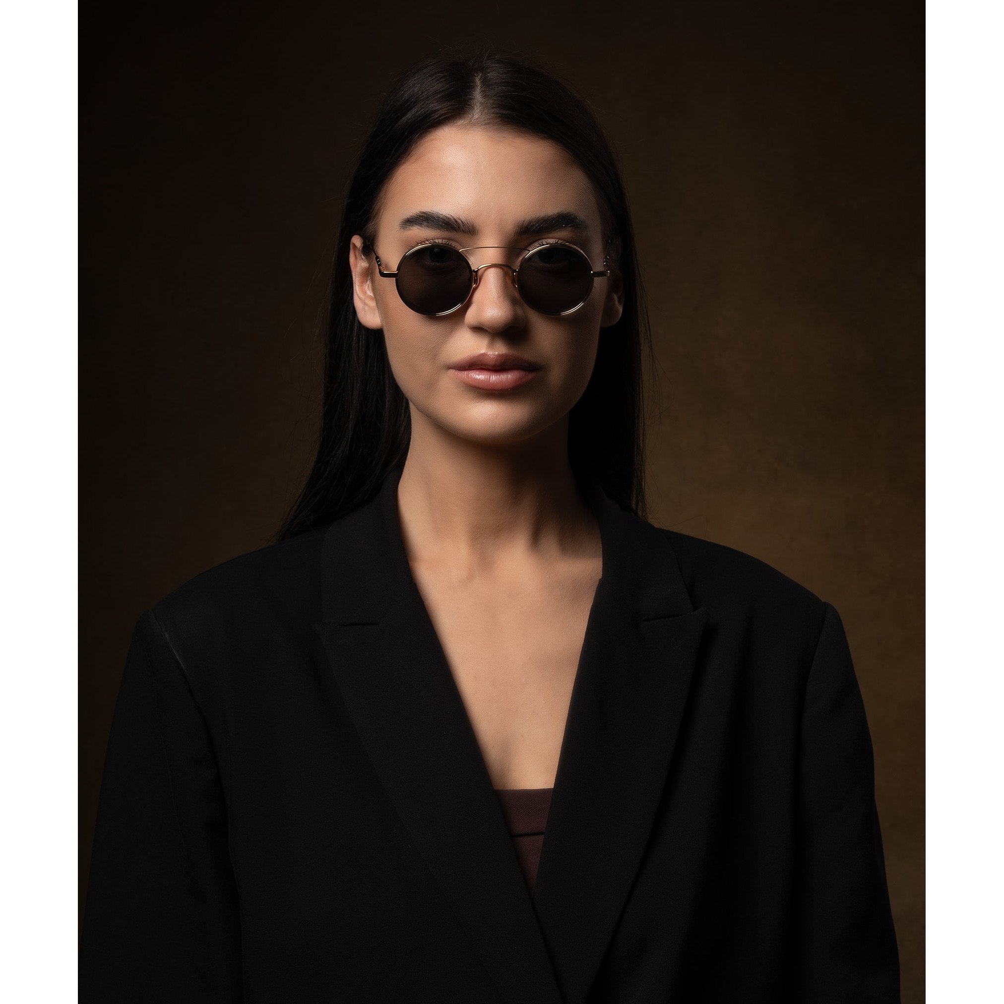 نظارات شمسية مونارك دائرية مطلية بالذهب